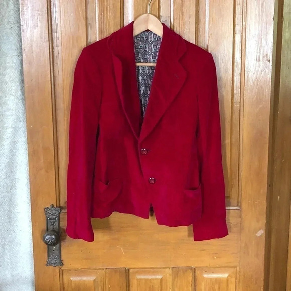 Vtg Red  Velvet Blazer - Picture 1 of 12